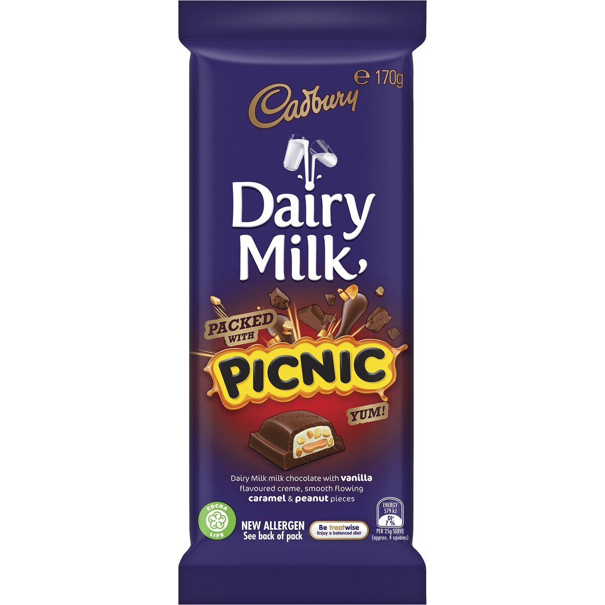 Cadbury Dairy Milk Chocolate Block Packed with Picnic 5 Pack, 5 x 170g